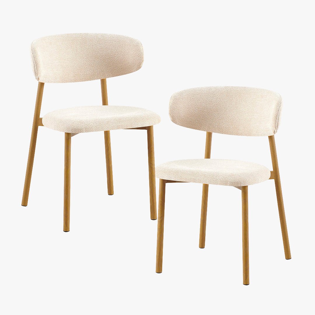 COCO Lot de 2 chaises en tissu beige piètement en métal couleur bois - Chaise de repas - Mobilier Deco