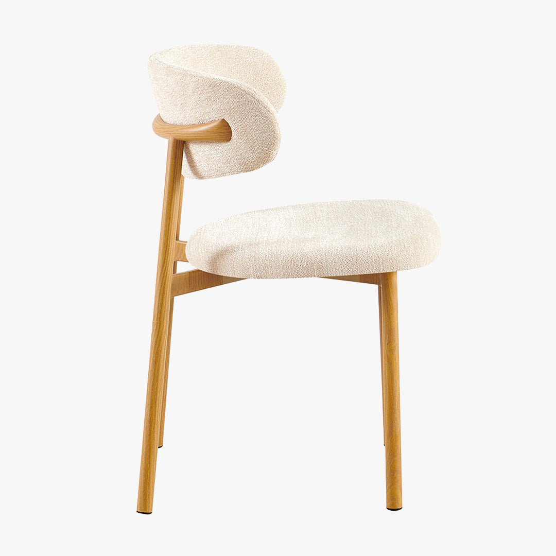 COCO Lot de 2 chaises en tissu beige piètement en métal couleur bois - Chaise de repas - Mobilier Deco