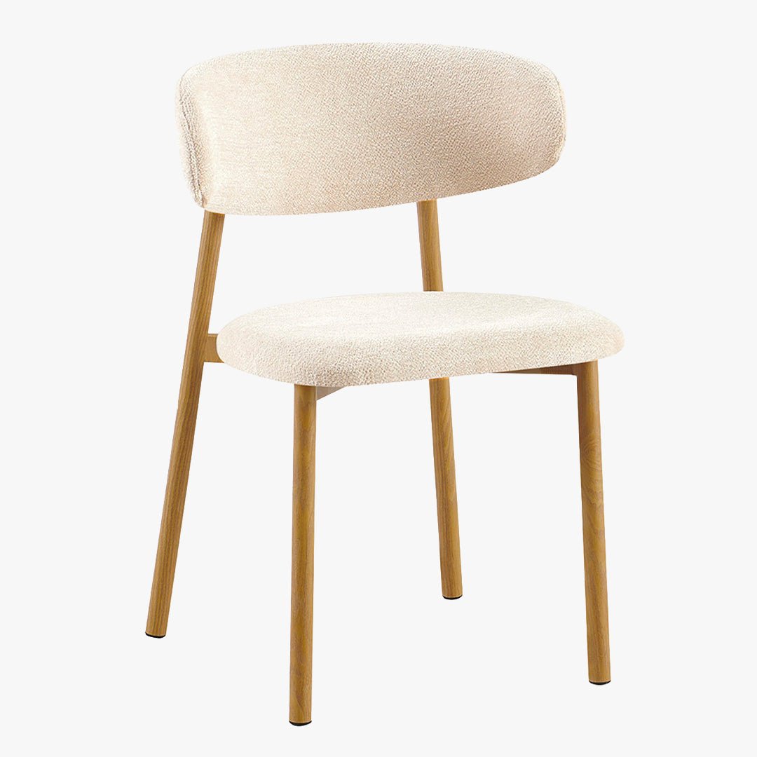 COCO Lot de 2 chaises en tissu beige piètement en métal couleur bois - Chaise de repas - Mobilier Deco
