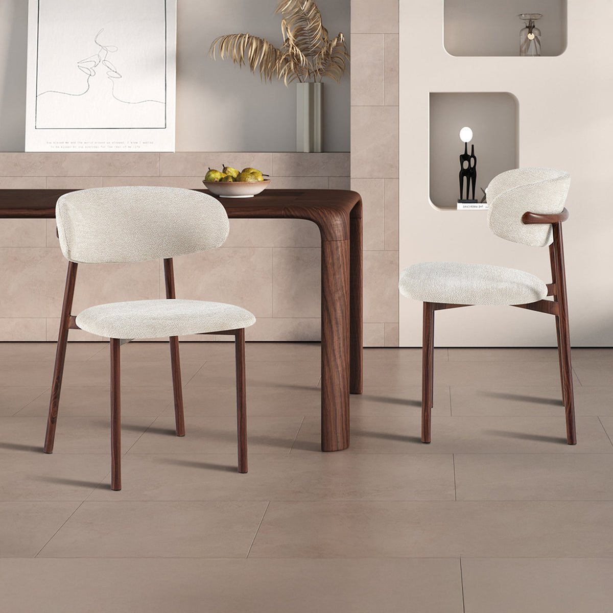 COCO Lot de 2 chaises en tissu beige piètement en métal couleur bois foncé - Mobilier Deco