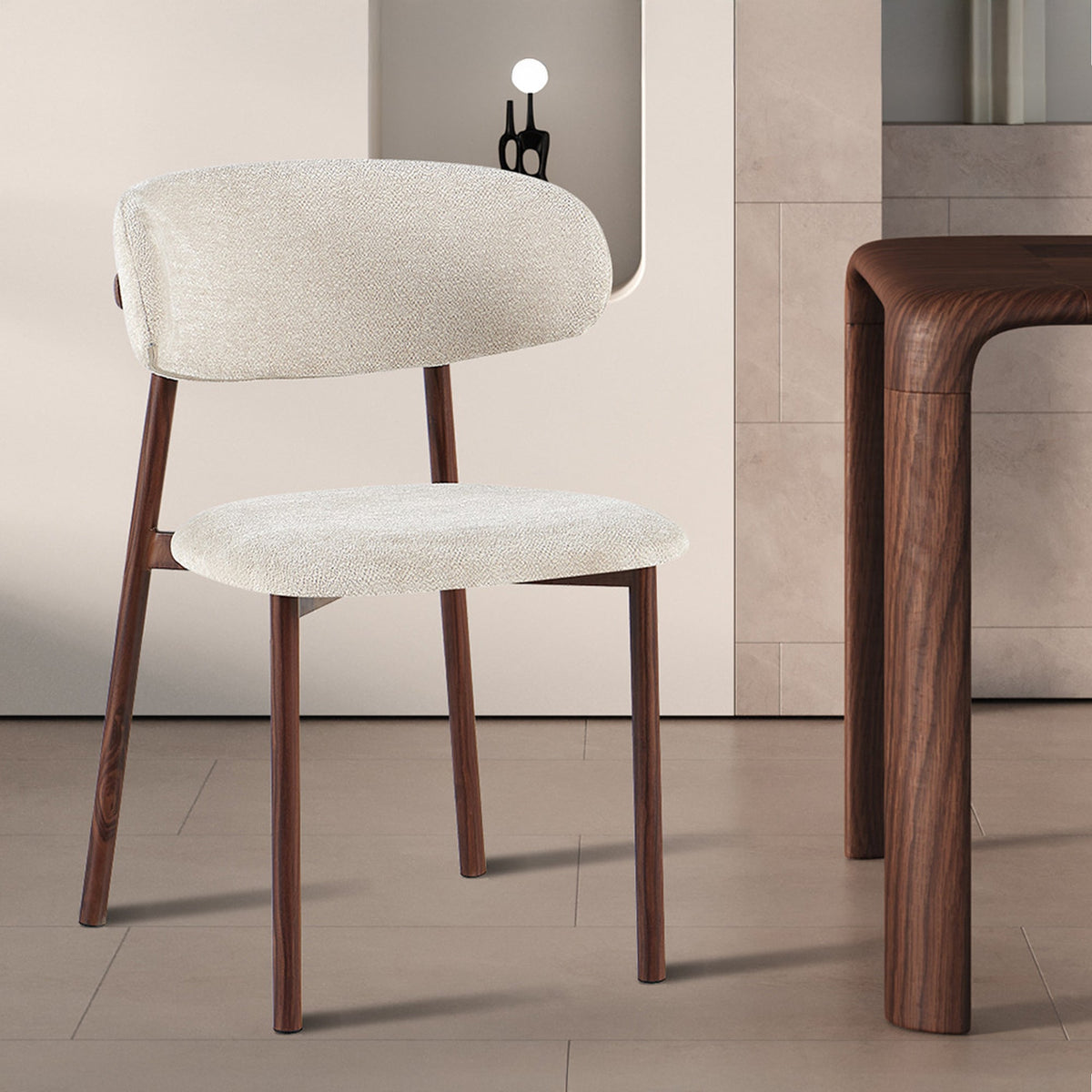 COCO Lot de 2 chaises en tissu beige piètement en métal couleur bois foncé - Mobilier Deco