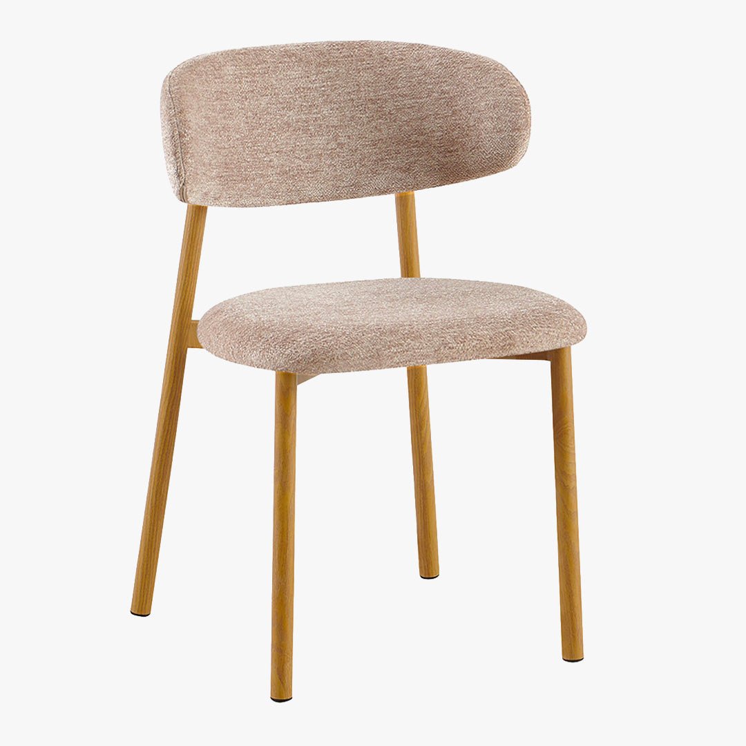COCO Lot de 2 chaises en tissu taupe piètement en métal couleur bois - Chaise de repas - Mobilier Deco