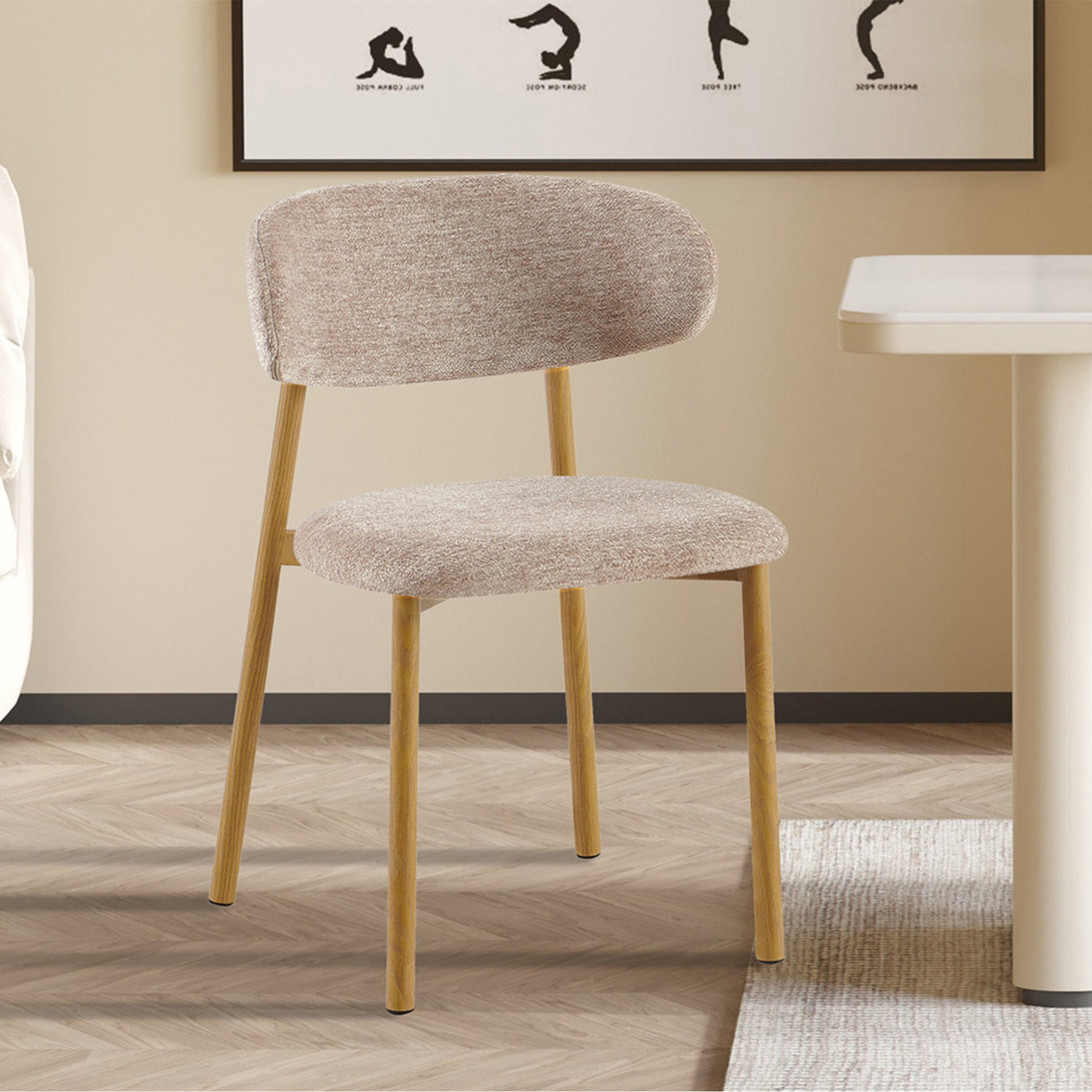 COCO Lot de 2 chaises en tissu taupe piètement en métal couleur bois - Chaise de repas - Mobilier Deco