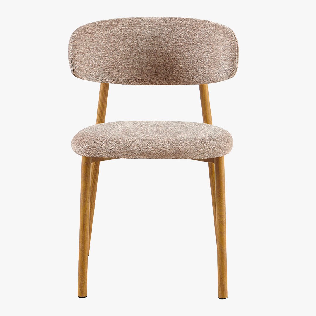 COCO Lot de 2 chaises en tissu taupe piètement en métal couleur bois - Chaise de repas - Mobilier Deco