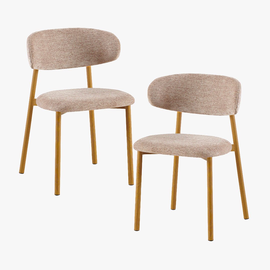 COCO Lot de 2 chaises en tissu taupe piètement en métal couleur bois - Chaise de repas - Mobilier Deco