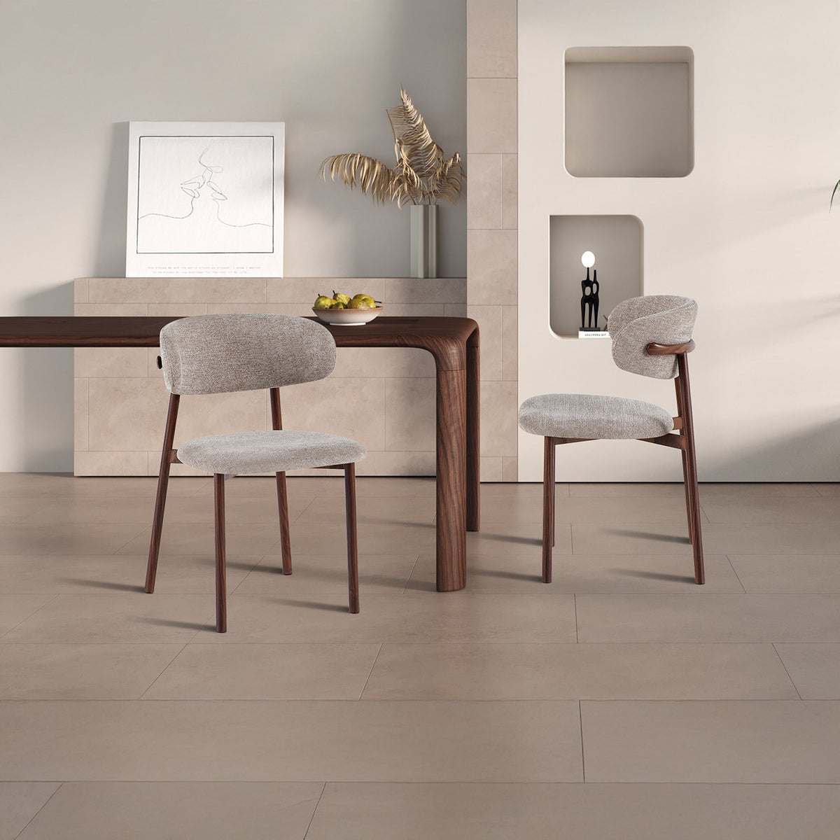 COCO Lot de 2 chaises en tissu taupe piètement en métal couleur bois foncé - Mobilier Deco