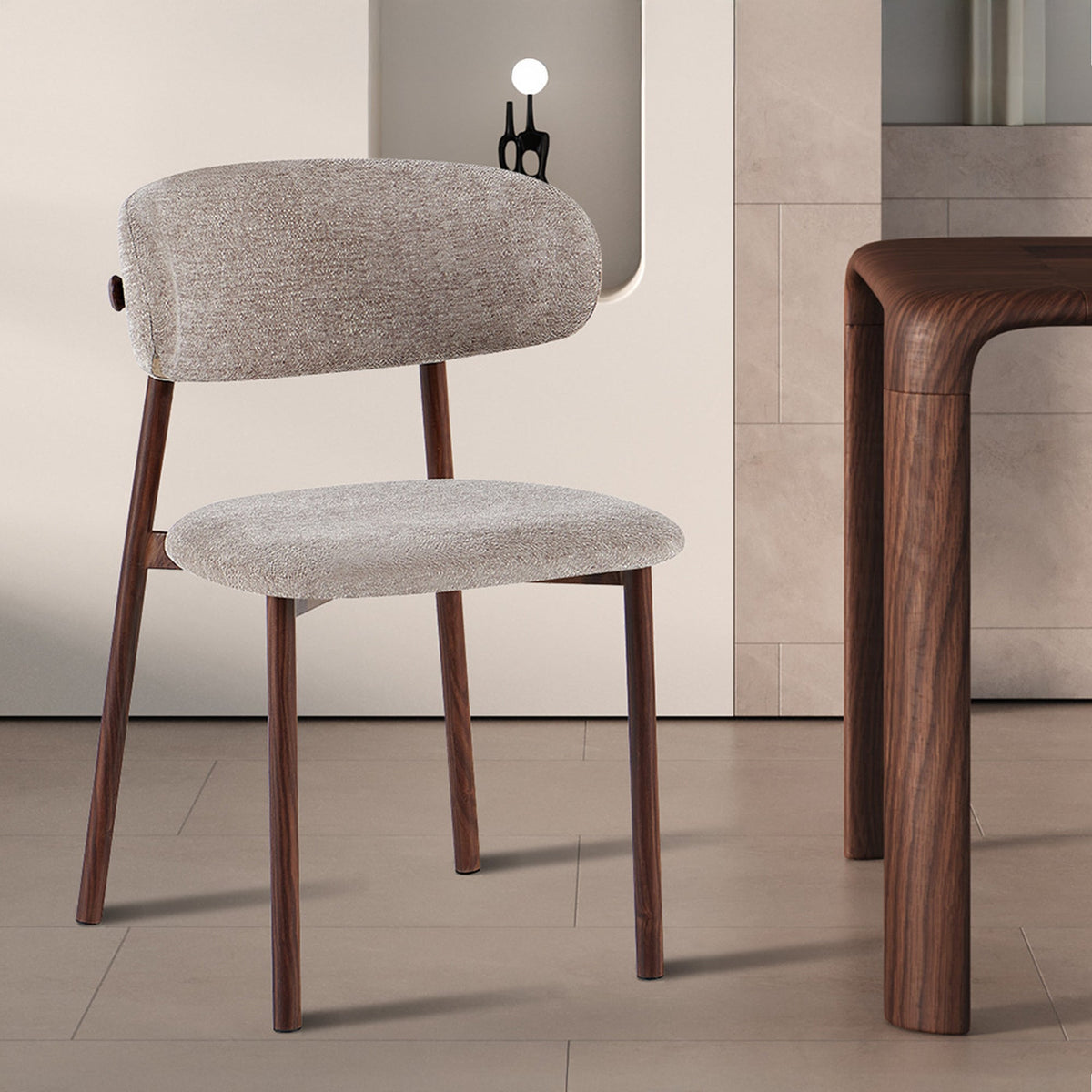 COCO Lot de 2 chaises en tissu taupe piètement en métal couleur bois foncé - Mobilier Deco