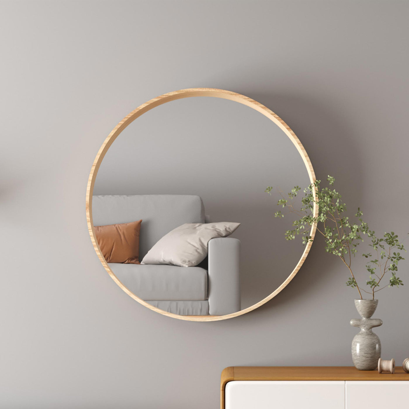 COLYN Miroir mural rond 80x80 cm couleur chêne vieilli - Miroirs - Mobilier Deco