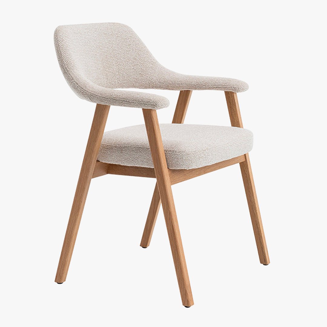 CORALIE Chaise de repas en tissu beige pieds chêne massif clair - Chaise de repas - Mobilier Deco
