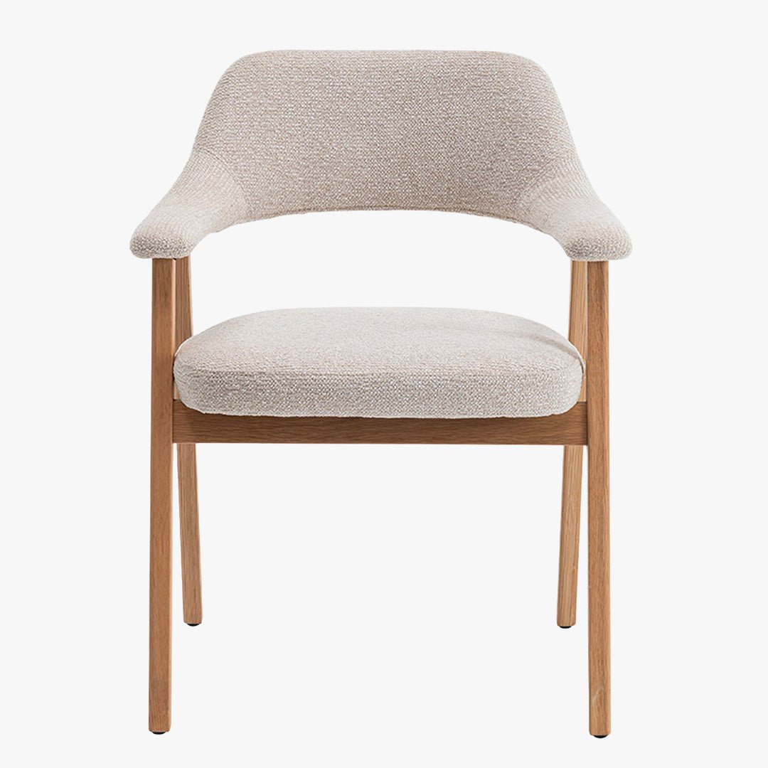 CORALIE Chaise de repas en tissu beige pieds chêne massif clair - Chaise de repas - Mobilier Deco