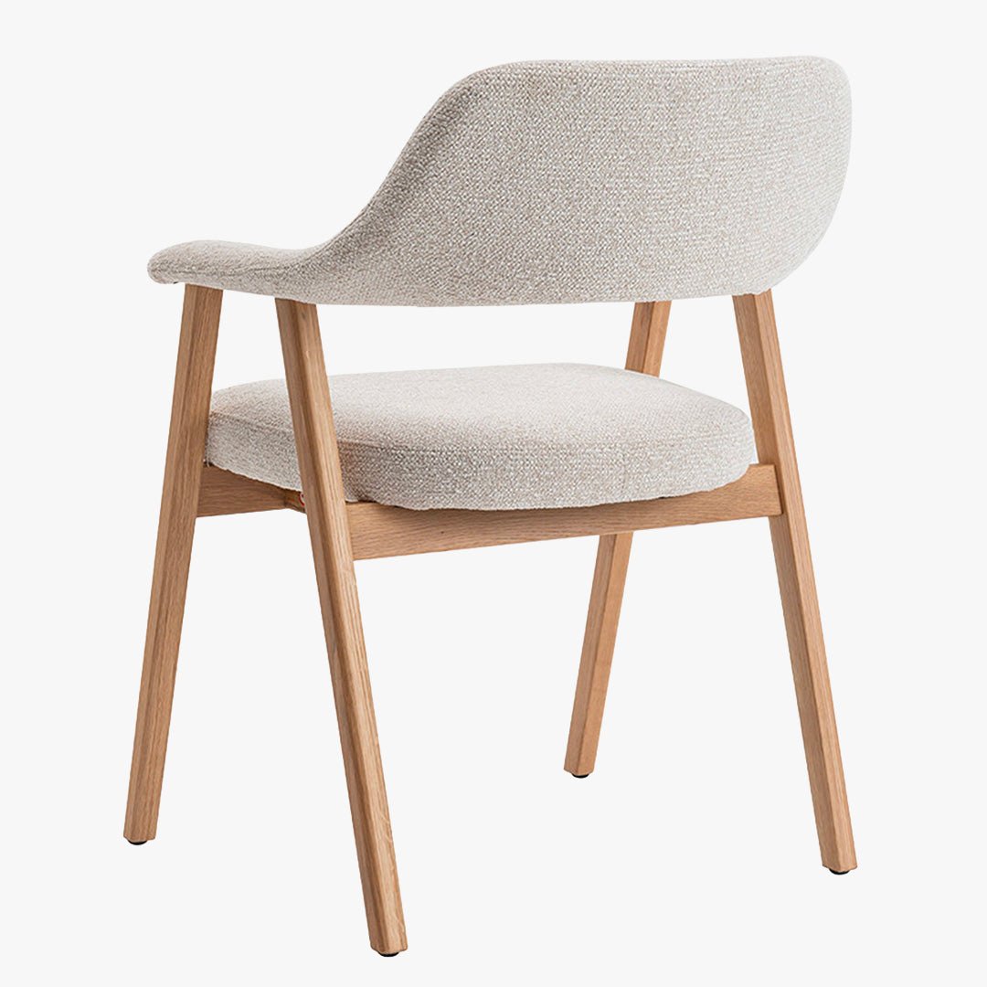 CORALIE Chaise de repas en tissu beige pieds chêne massif clair - Chaise de repas - Mobilier Deco
