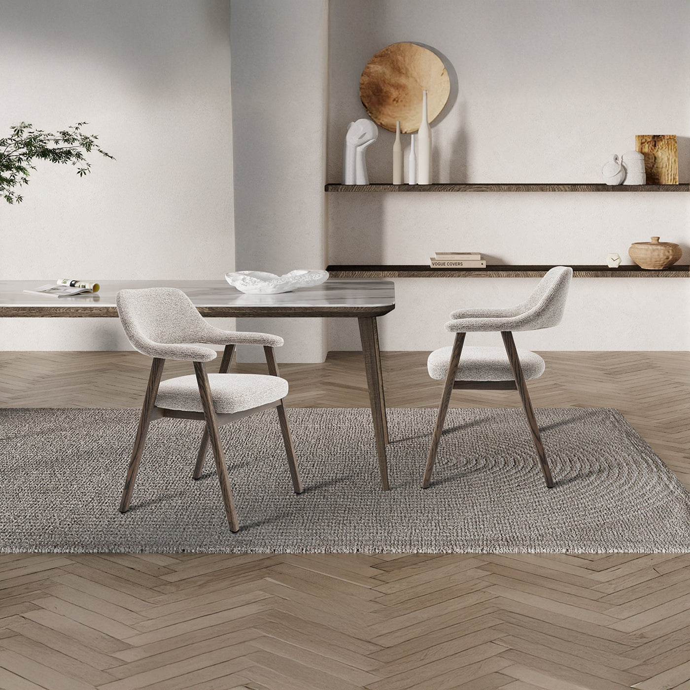CORALIE Chaise en tissu beige pieds chêne massif foncé - Chaise de repas - Mobilier Deco