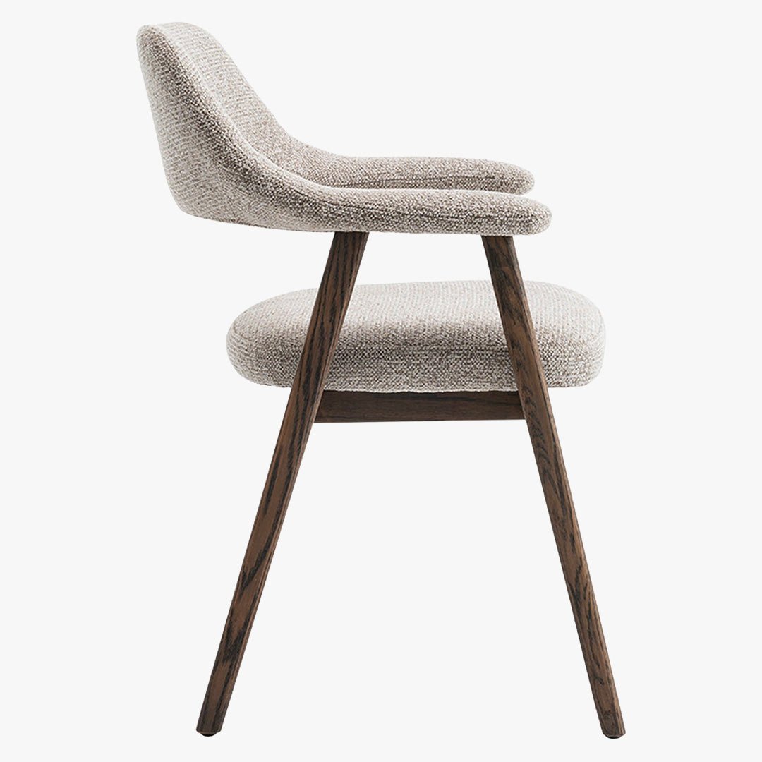 CORALIE Chaise en tissu beige pieds chêne massif foncé - Chaise de repas - Mobilier Deco