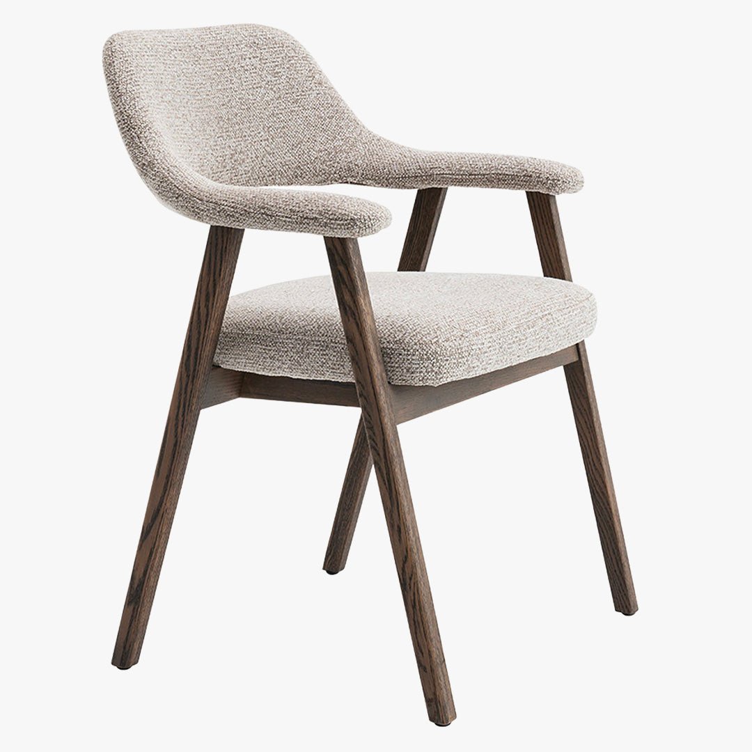 CORALIE Chaise en tissu beige pieds chêne massif foncé - Chaise de repas - Mobilier Deco