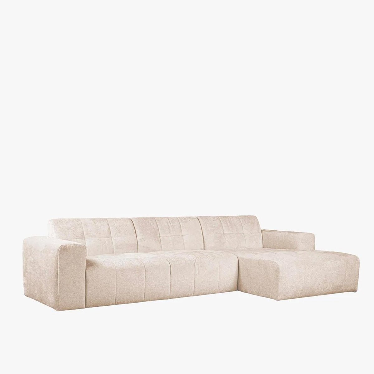 CYNDA Canapé d'angle en tissu capitonné beige - Angle droit - Canapés d'angle - Mobilier Deco