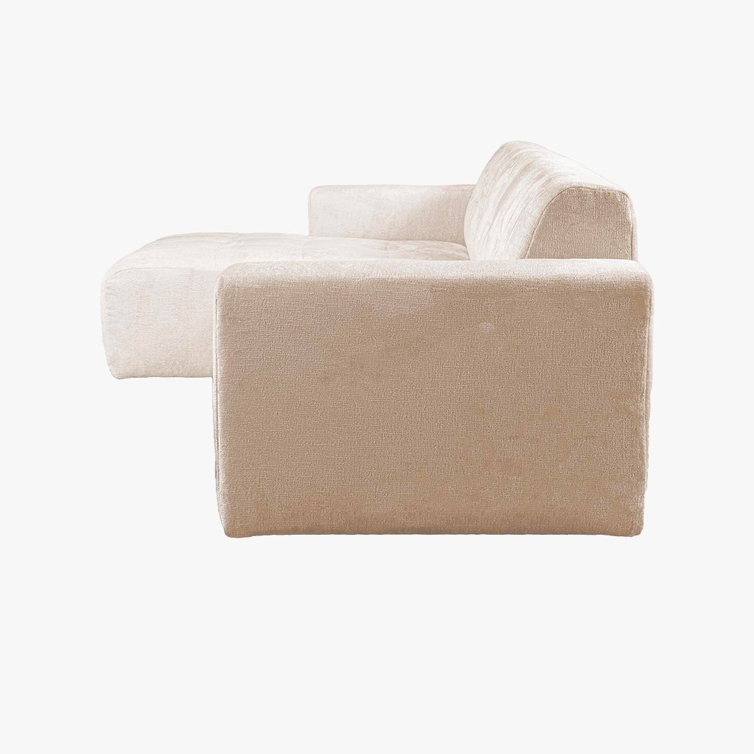 CYNDA Canapé d'angle en tissu capitonné beige - Angle droit - Canapés d'angle - Mobilier Deco