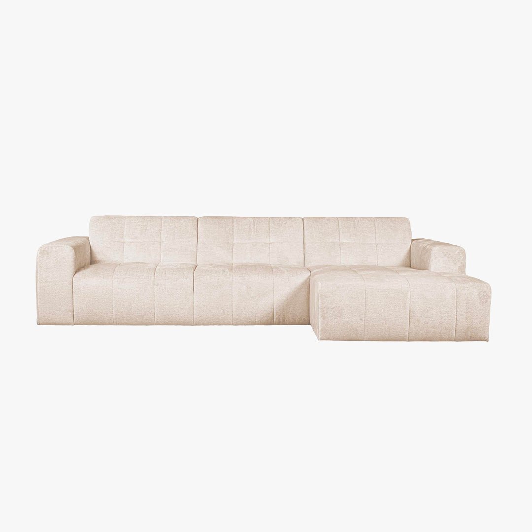 CYNDA Canapé d'angle en tissu capitonné beige - Angle droit - Canapés d'angle - Mobilier Deco
