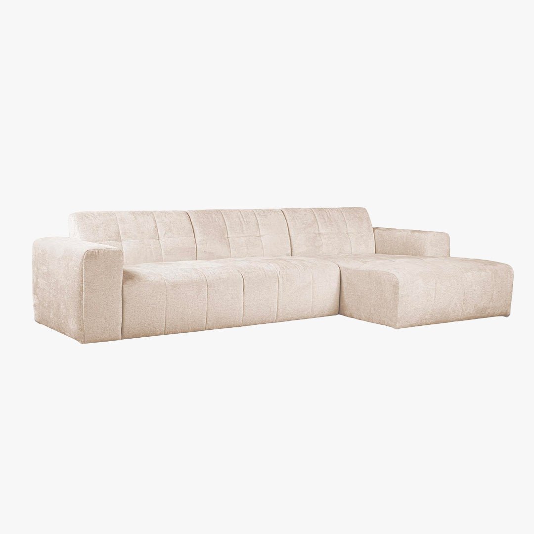 CYNDA Canapé d'angle en tissu capitonné beige - Angle droit - Canapés d'angle - Mobilier Deco