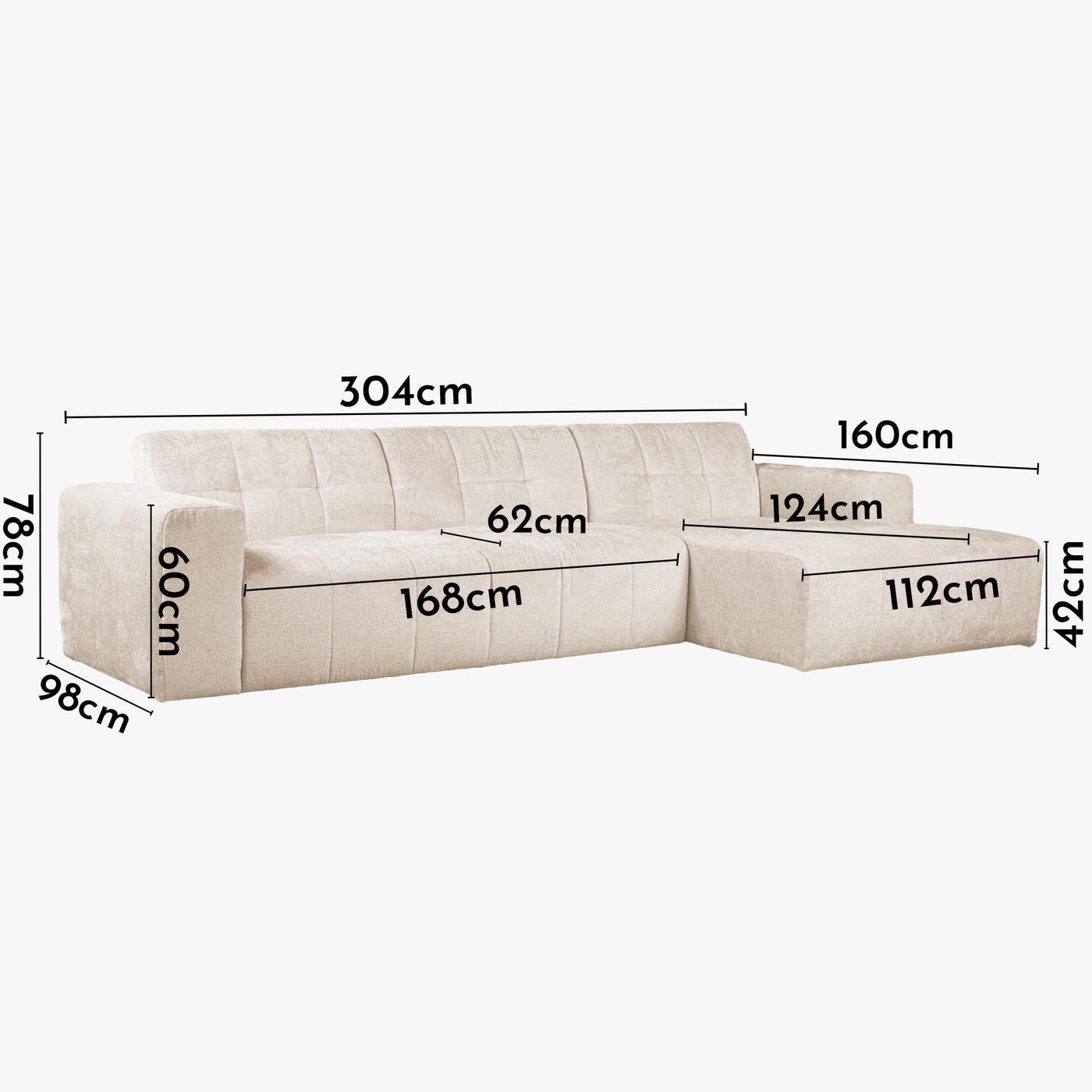 CYNDA Canapé d'angle en tissu capitonné beige - Angle droit - Canapés d'angle - Mobilier Deco