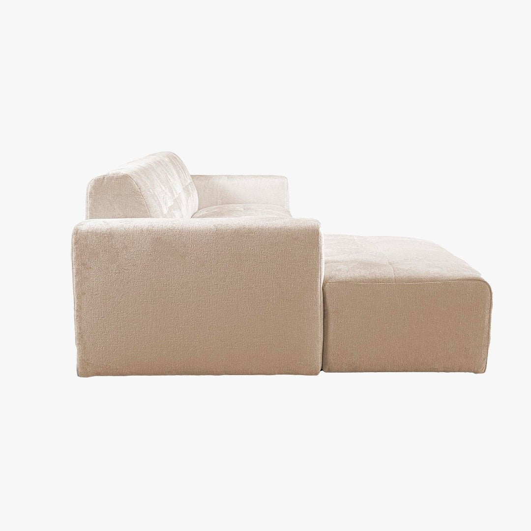 CYNDA Canapé d'angle en tissu capitonné beige - Angle gauche - Canapés d'angle - Mobilier Deco