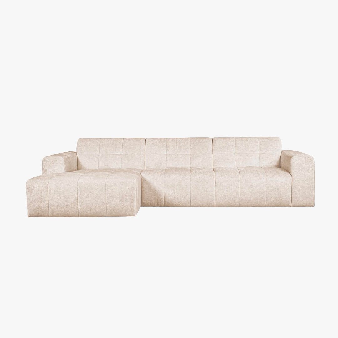 CYNDA Canapé d'angle en tissu capitonné beige - Angle gauche - Canapés d'angle - Mobilier Deco