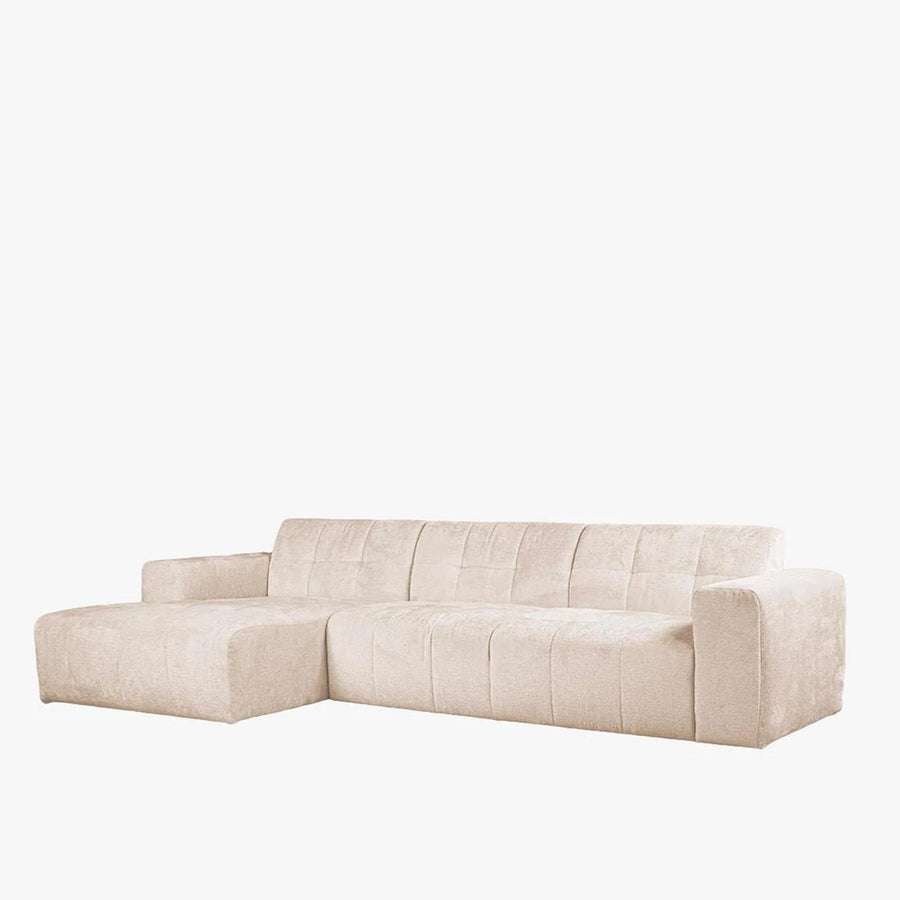 CYNDA Canapé d'angle en tissu capitonné beige - Angle gauche — aperçu vidéo