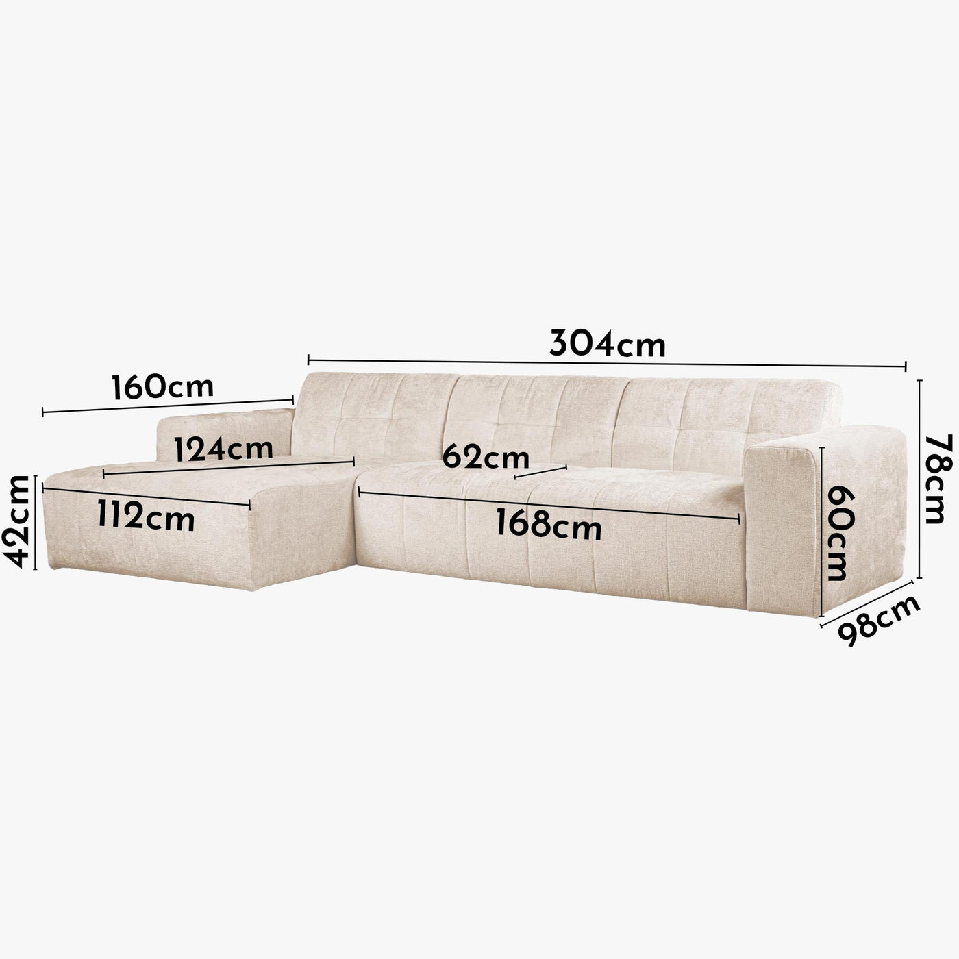 CYNDA Canapé d'angle en tissu capitonné beige - Angle gauche - Canapés d'angle - Mobilier Deco