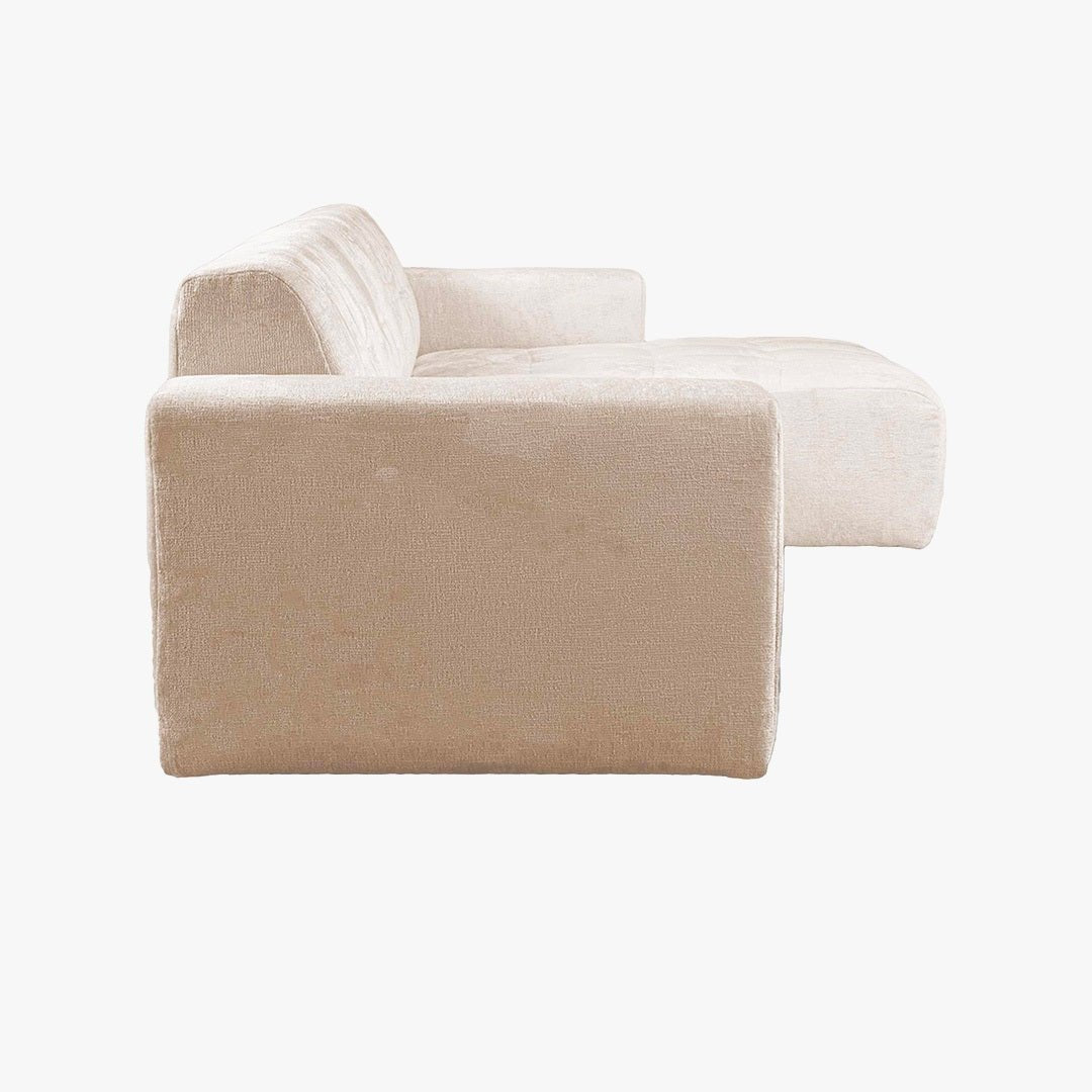 CYNDA Canapé d'angle en tissu capitonné beige - Angle gauche - Canapés d'angle - Mobilier Deco