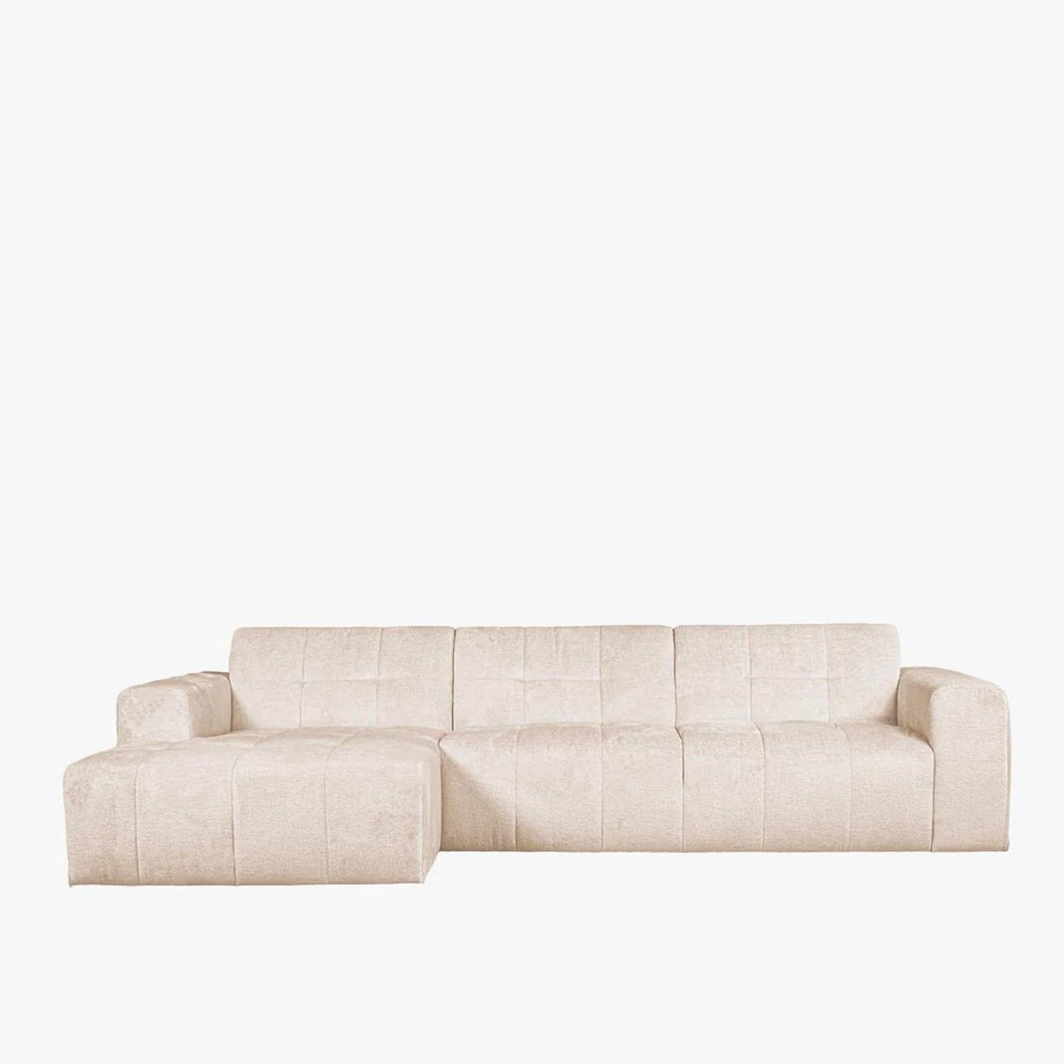 CYNDA Canapé d'angle en tissu capitonné beige - Angle gauche - Canapés d'angle - Mobilier Deco