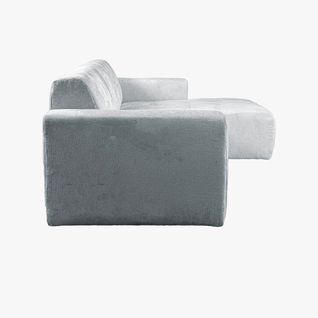 CYNDA Canapé d'angle en tissu capitonné gris - Angle droit - Canapés d'angle - Mobilier Deco