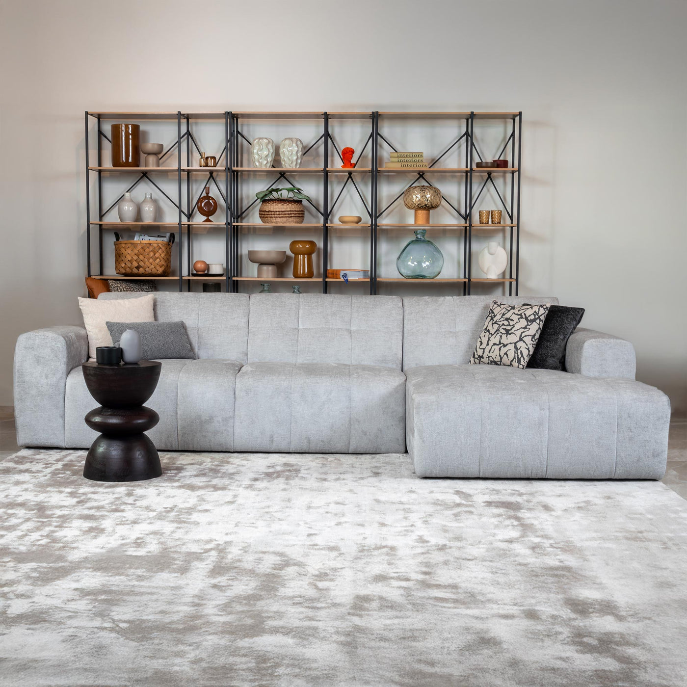 CYNDA Canapé d'angle en tissu capitonné gris - Angle droit - Canapés d'angle - Mobilier Deco