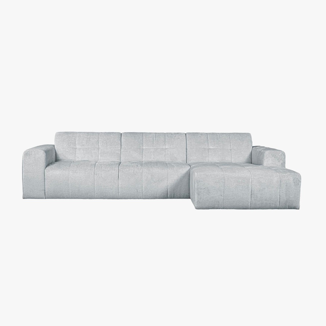 CYNDA Canapé d'angle en tissu capitonné gris - Angle droit - Canapés d'angle - Mobilier Deco