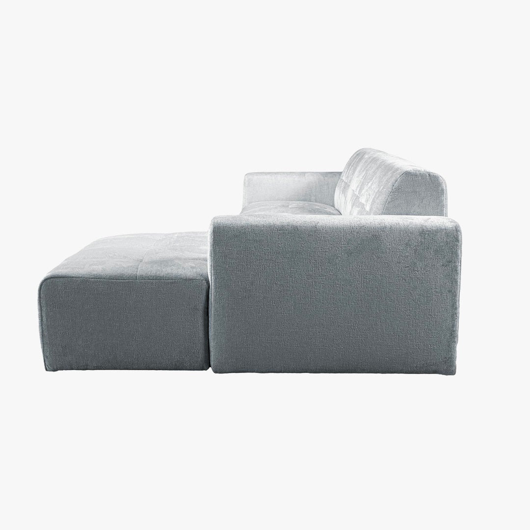 CYNDA Canapé d'angle en tissu capitonné gris - Angle droit - Canapés d'angle - Mobilier Deco