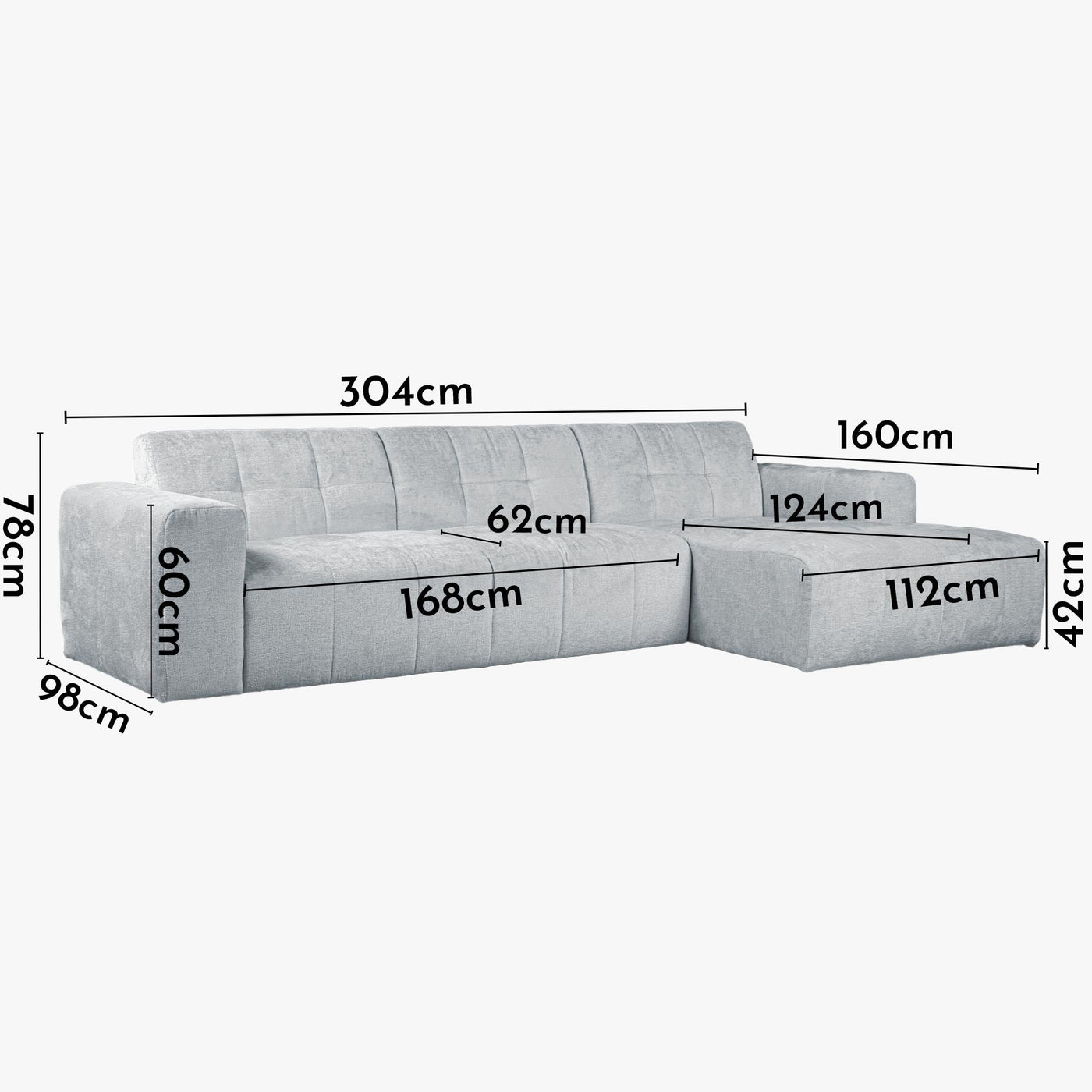 CYNDA Canapé d'angle en tissu capitonné gris - Angle droit - Canapés d'angle - Mobilier Deco