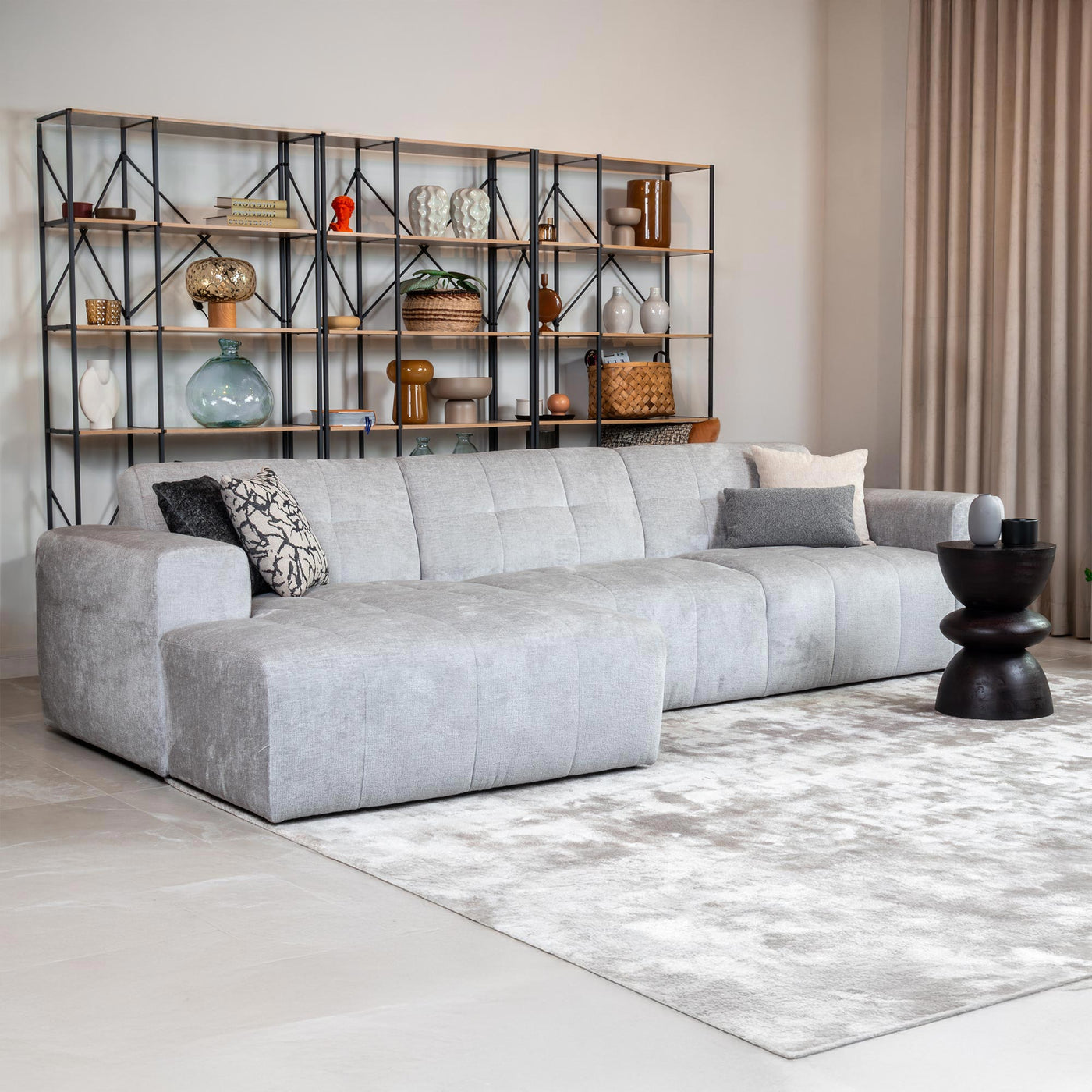 CYNDA Canapé d'angle en tissu capitonné gris - Angle gauche - Canapés d'angle - Mobilier Deco