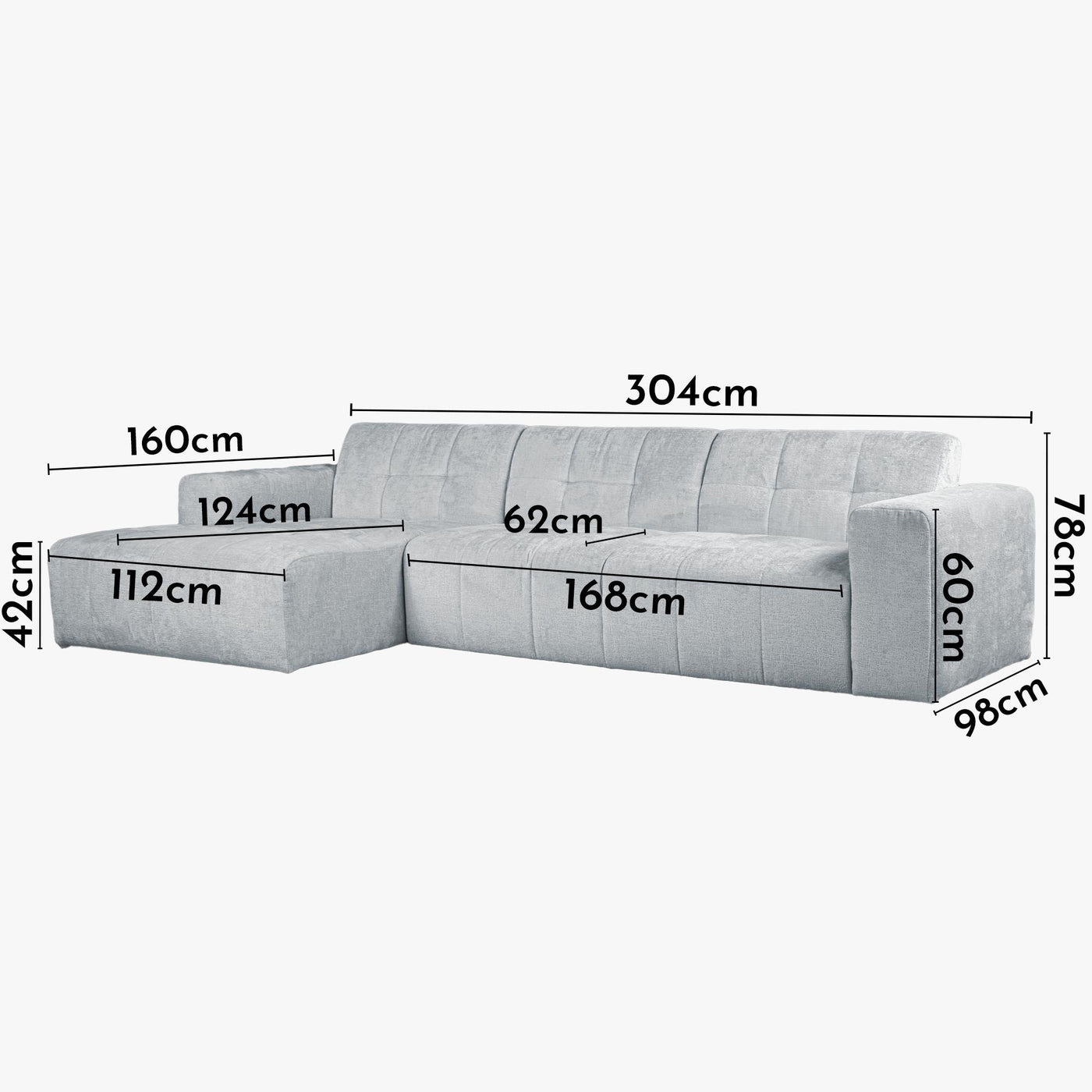 CYNDA Canapé d'angle en tissu capitonné gris - Angle gauche - Canapés d'angle - Mobilier Deco