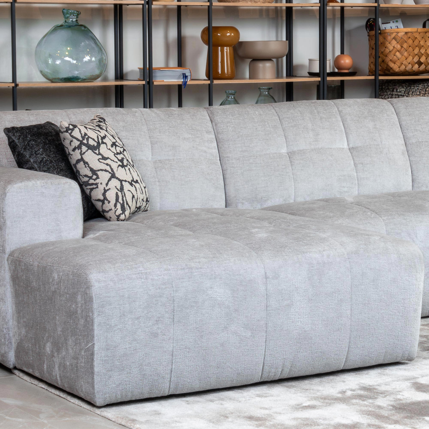 CYNDA Canapé d'angle en tissu capitonné gris - Angle gauche - Canapés d'angle - Mobilier Deco