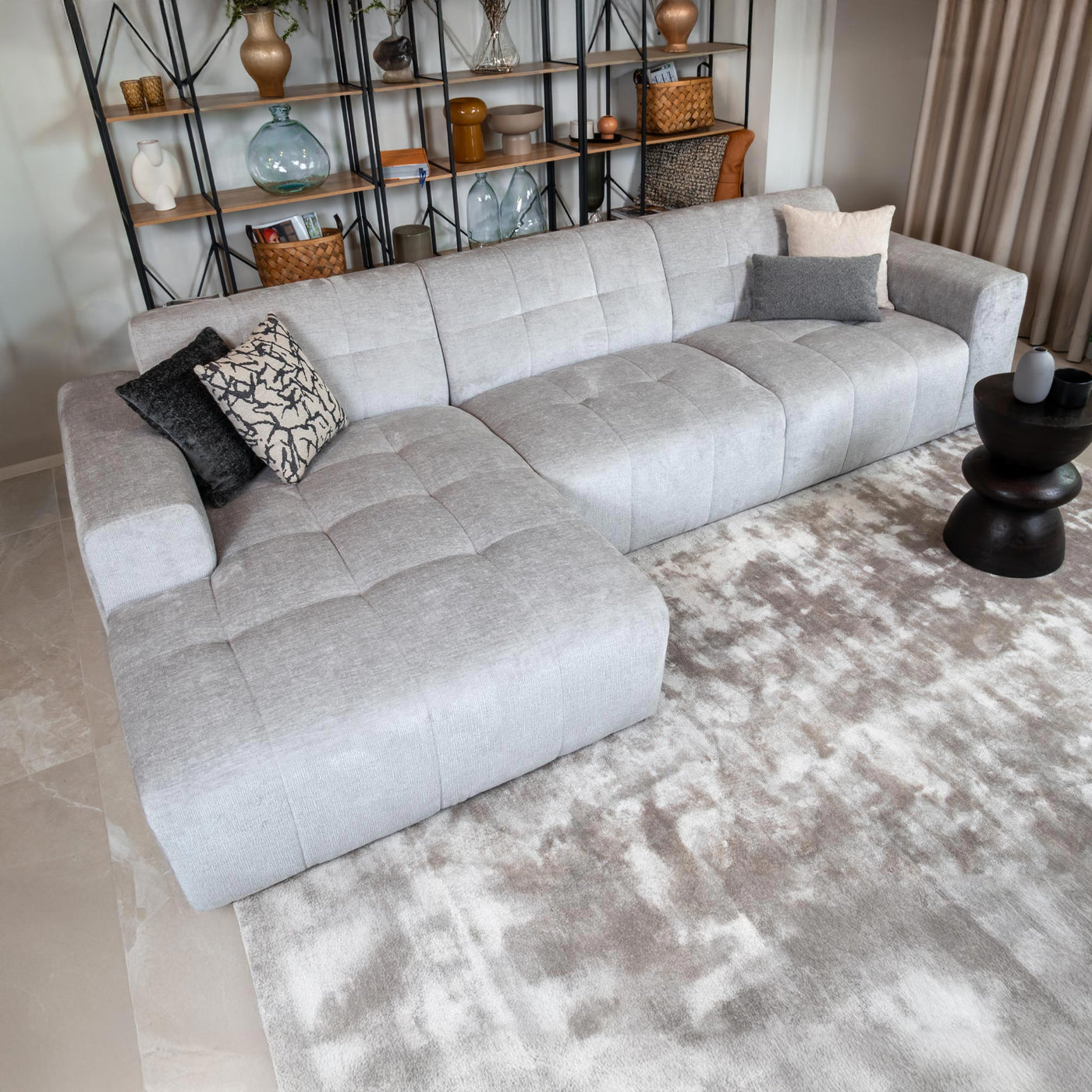 CYNDA Canapé d'angle en tissu capitonné gris - Angle gauche - Canapés d'angle - Mobilier Deco