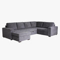 CYRUS Canapé panoramique convertible avec coffre en tissu gris - Angle gauche