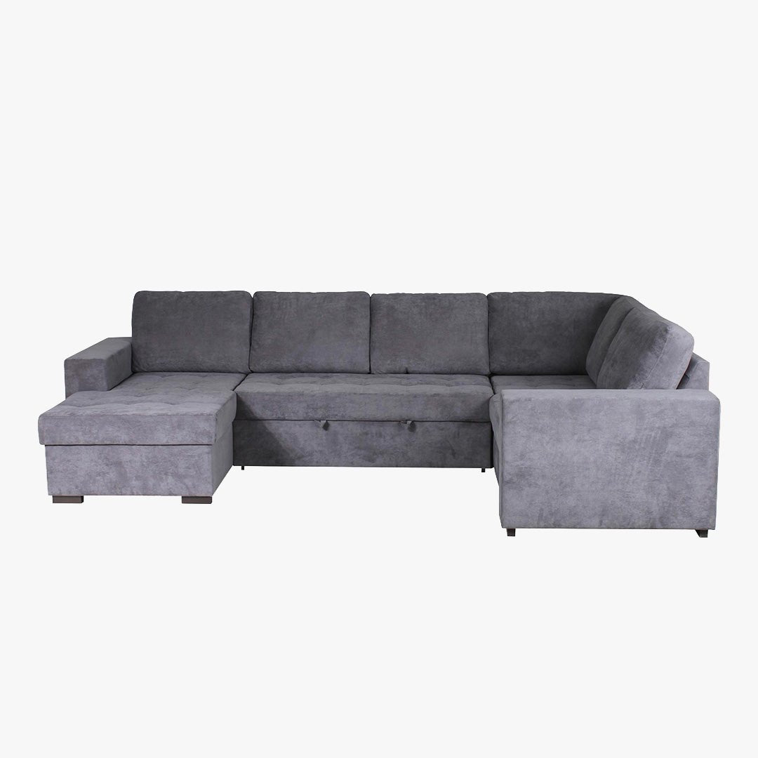 CYRUS Canapé panoramique convertible avec coffre en tissu gris - Angle gauche - Canapés panoramiques - Mobilier Deco
