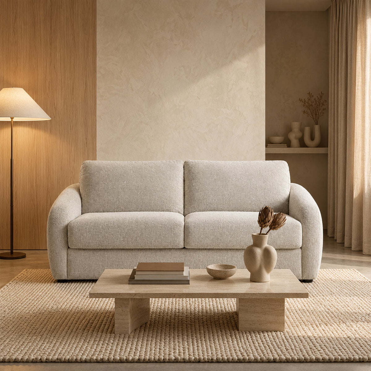 DAEL Canapé 3 places convertible en tissu beige - Canapés convertibles - Mobilier Deco