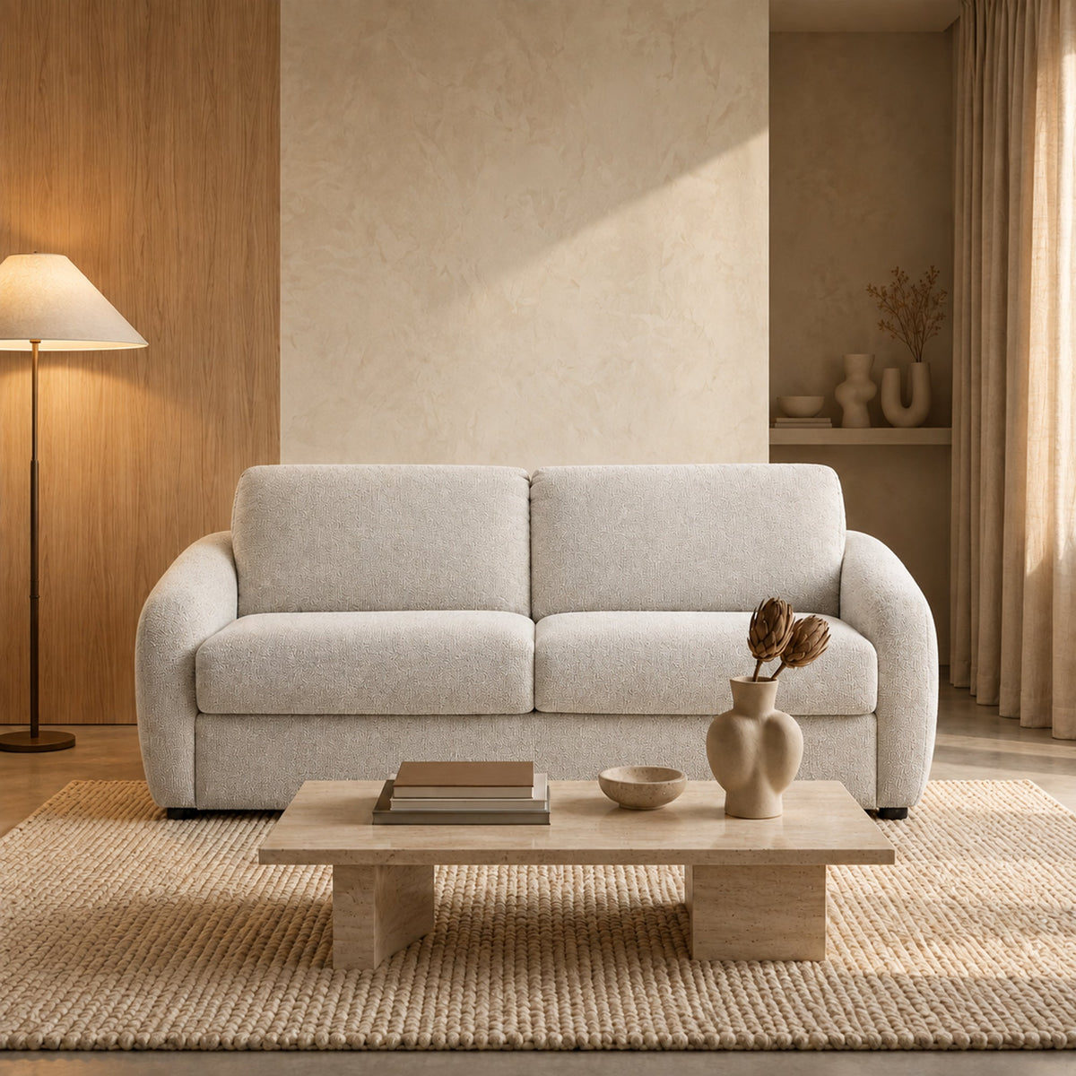DAEL Canapé 3 places convertible en tissu blanc écru - Canapés convertibles - Mobilier Deco