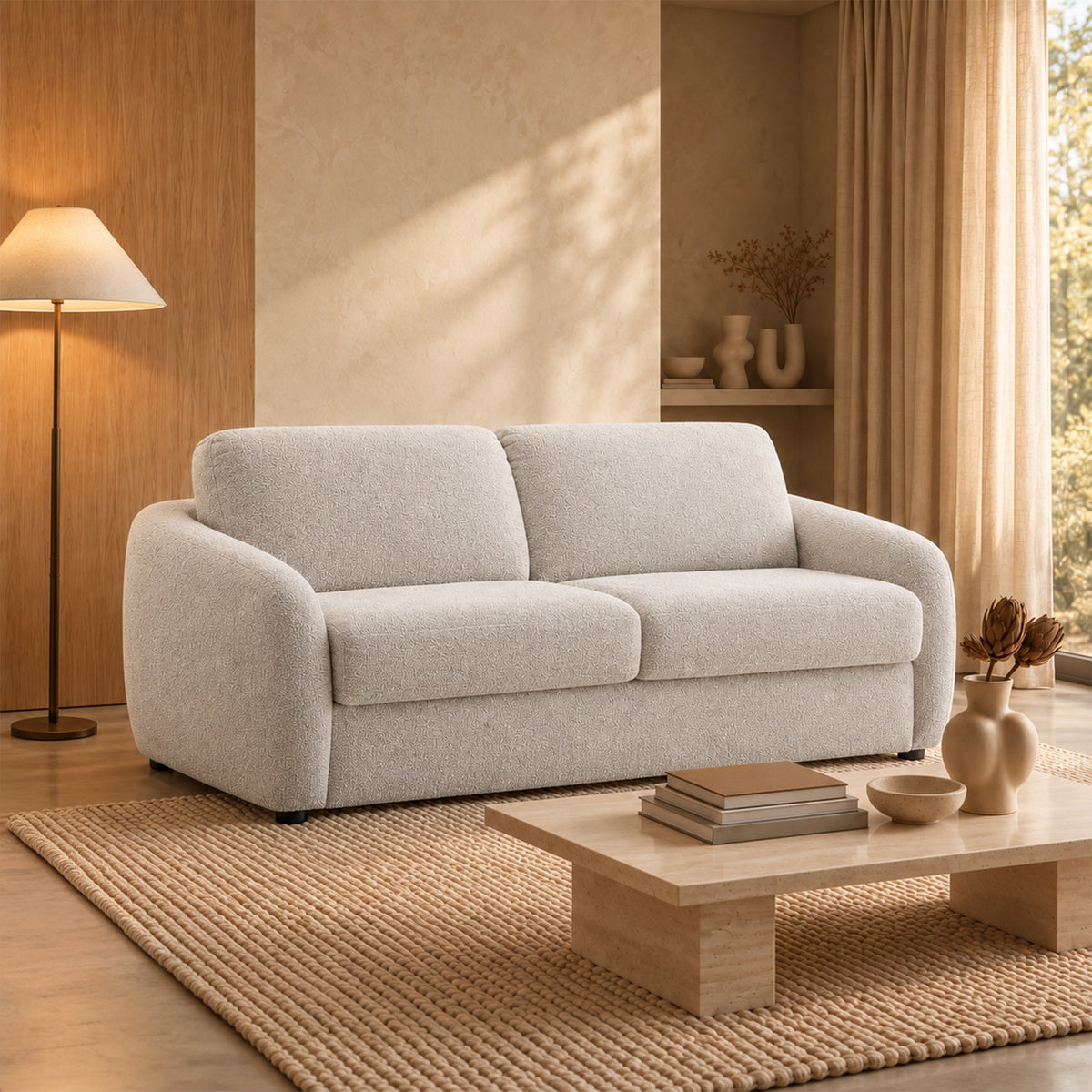 DAEL Canapé 3 places convertible en tissu blanc écru - Canapés convertibles - Mobilier Deco