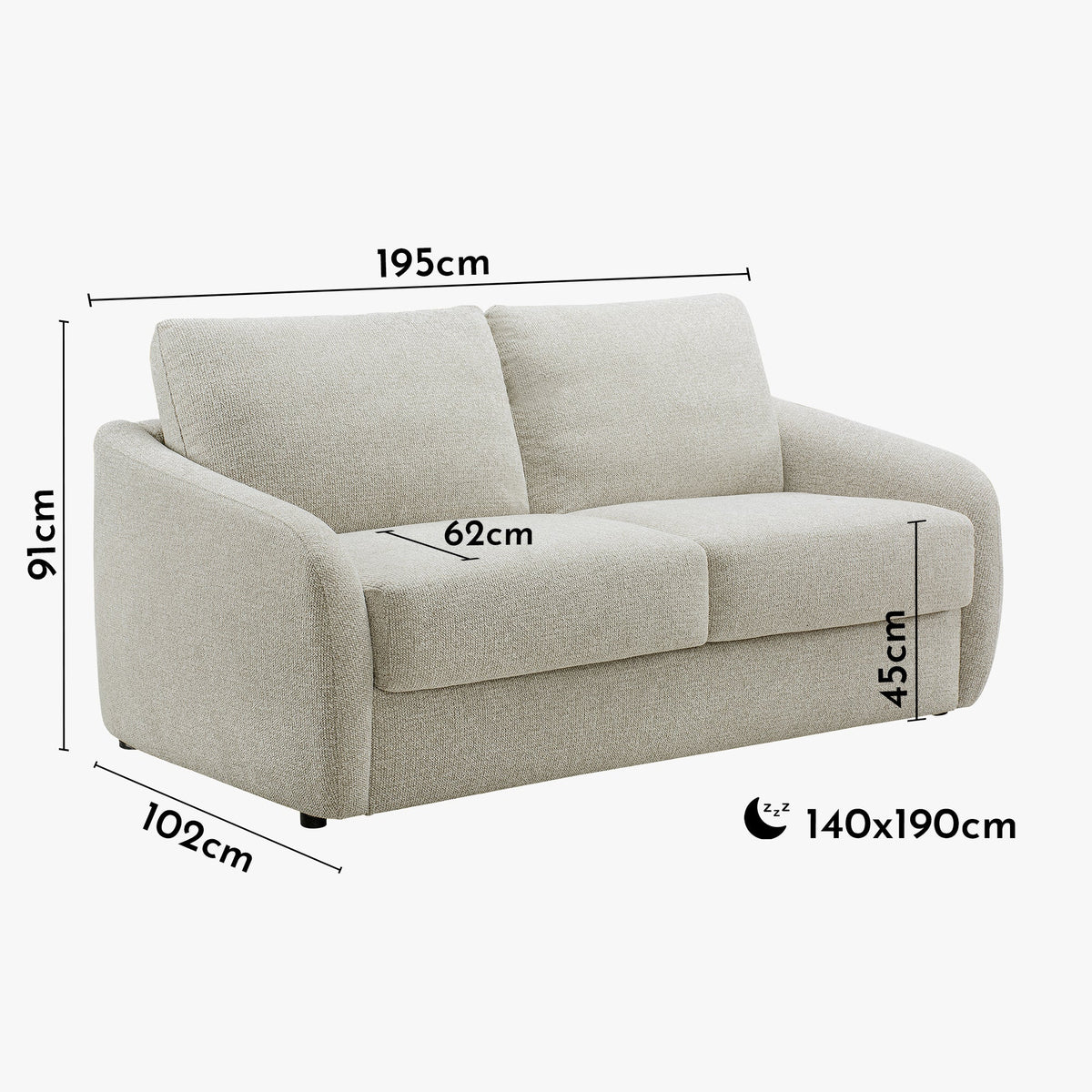 DAEL Canapé 3 places convertible matelas 12 cm en tissu beige - Canapés convertibles - Mobilier Deco