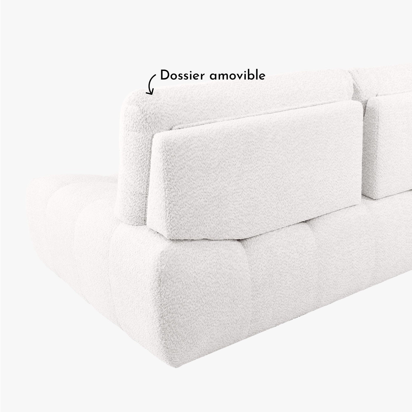 DALIA Canapé d'angle avec dossier amovible en tissu blanc écru - Angle gauche - Canapés d'angle - Mobilier Deco