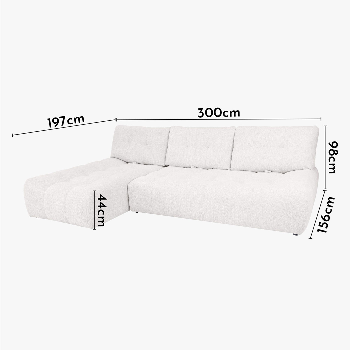DALIA Canapé d'angle avec dossier amovible en tissu blanc écru - Angle gauche - Canapés d'angle - Mobilier Deco