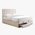 DANIEL Lit double en tissu beige avec coffre et 2 tiroirs 140x190 cm