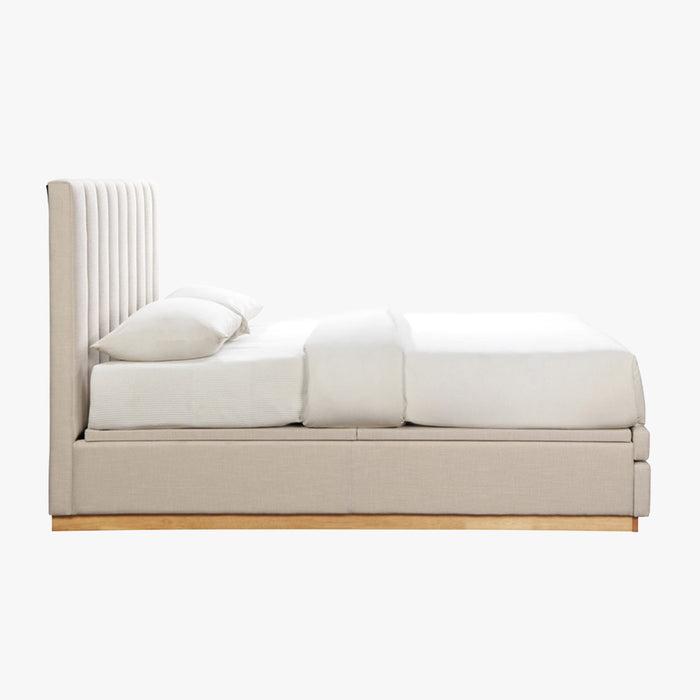DANIEL Lit double en tissu beige avec coffre et 2 tiroirs 140x190 cm