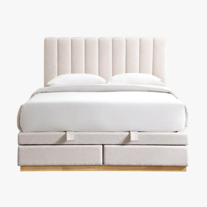 DANIEL Lit double en tissu beige avec coffre et 2 tiroirs 160x200 cm