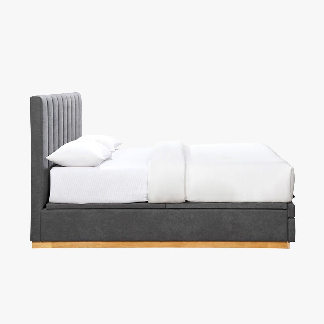 DANIEL Lit double en tissu gris anthracite avec coffre et tiroir 160x200 cm - Lits - Mobilier Deco